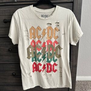 AC⚡️DC Cream Distressed Tee with Gold Lettering